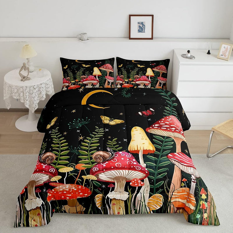 Kids Mushroom Bedding Set Natural Wild Fungus Comforter Set For Kids Boys Girl