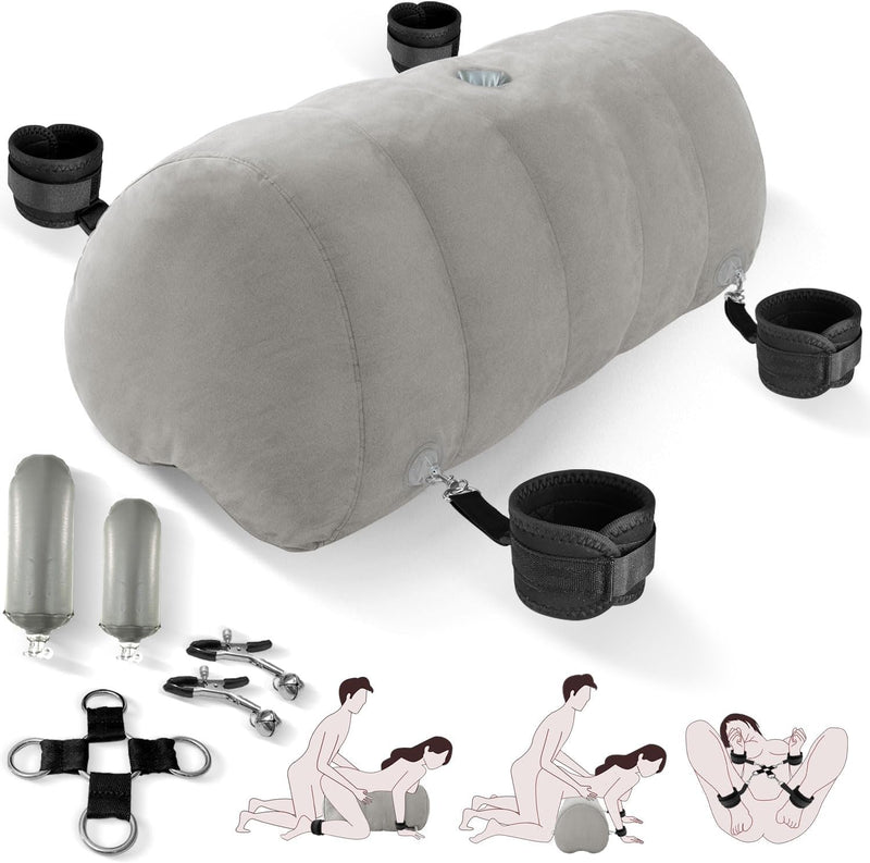 Heart-Shaped Inflatable Wedge Cushion with Bondage Cuffs & Nipple Clamps