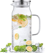 2 Liter 68 oz Glass Pitcher with Lid and Spout, Bivvclaz Water Pitcher for Fridge, Glass Carafe for Hot/Cold Water, Large Iced Tea Pitcher for Coffee, Juice and Homemade Beverage