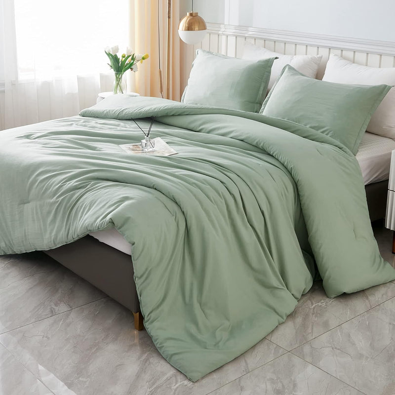 Comforter Full Size Set Sage Green, 3 Pieces Lightweight Bed Comforter Full, S
