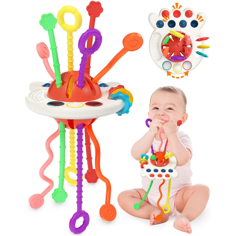 Baby Sensory Montessori Toy For 6 12 18 Months, Pull String Silicone Teethi