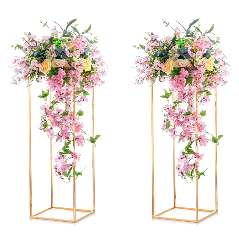 2 Pcs Metal Flower Floor Vase Column Flower Stand Geometric Centerpieces Vase
