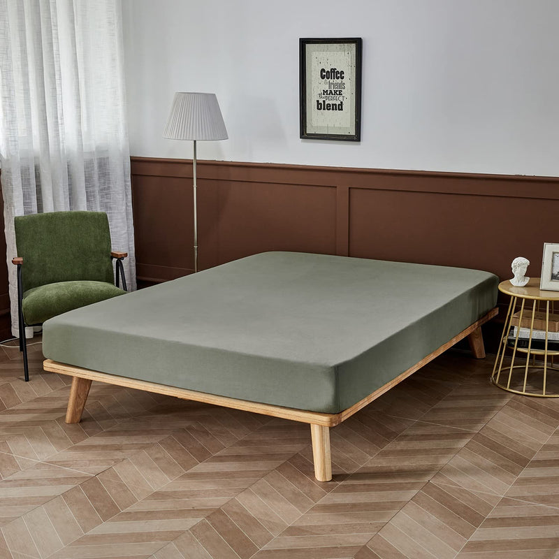 100% Washed Cotton Grey Fitted Sheet, Queen Bed Sheet Extral Deep 16”, Ultra S