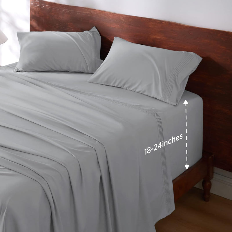 Deep Pocket Queen Sheets Set - Fits Mattresses Up To 24" Thick, 4 Piece Air Ma