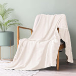 Large Flannel Fleece Throw Blanket, 50X70 Inches Soft Jacquard Weave Leaves Pattern Blanket For Couch, Cozy, Warm, Lightweight And Decorative Ivory Blanket