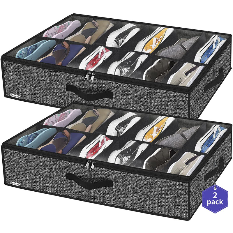 Sturdy Under Bed Shoe Storage Organizer, Set Of 2, Fits Total 24 Pairs, Underbed