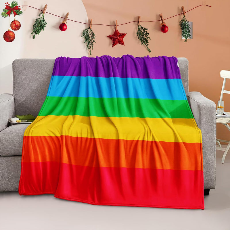 Flannel Throw Blanket Rainbow Fuzzy Blanket Plush Throw Blanket For Couch Colo