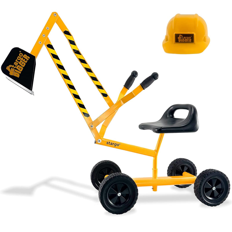 Kids Ride On Excavator Sandbox Toy For Boys With Hat, Wheels, And Steel San