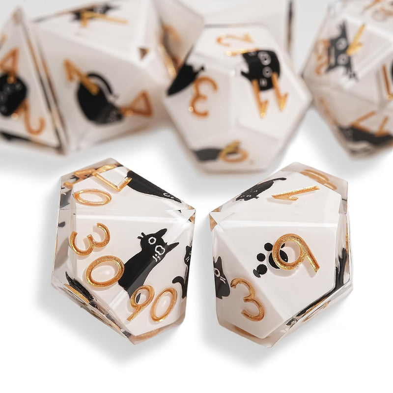 Dnd Dice Set 7 Pcs, Sharp Edge Cute Cat Style Resin Dice Polyhedral Resin S