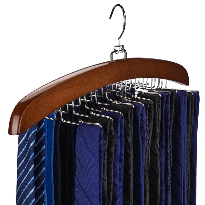 Tie Rack Tie Hanger 24 Hooks Wooden, Tank Top Hanger,Belt Organizer For Closet,W