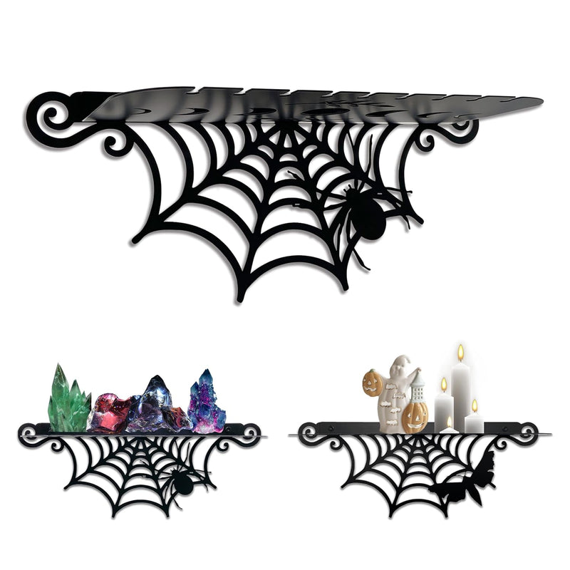 2 Pcs Gothic Decor Spiderweb Shelves Metal Goth Decor Shelf For Crystal Displa
