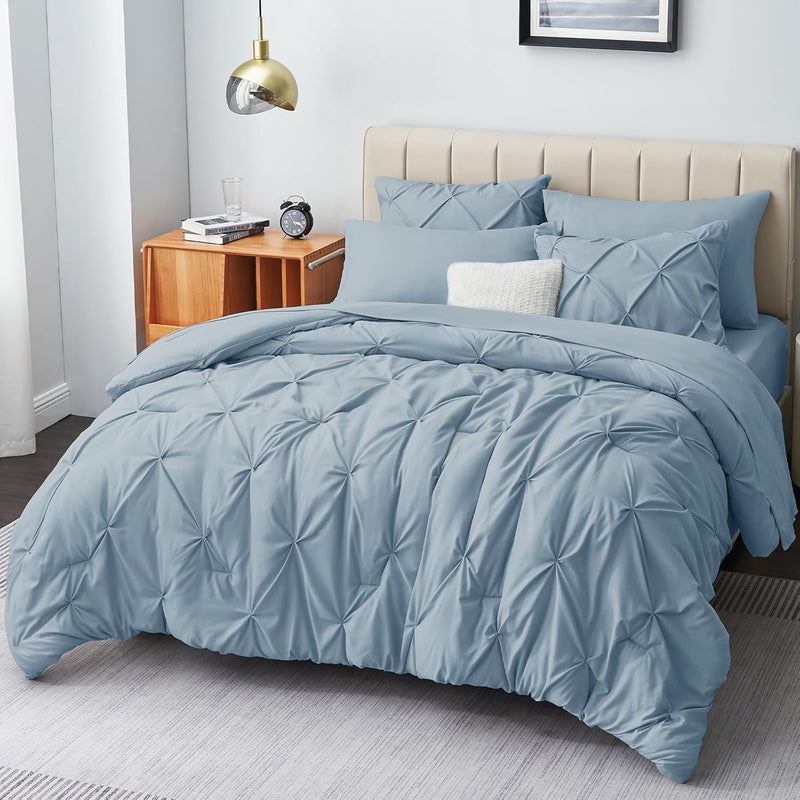 Full Size Comforter Sets - 7 Pieces Comforters Full Size Light Blue, Grey Pint