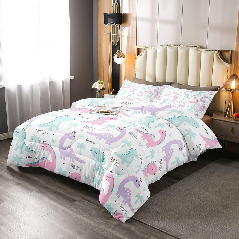 Dinosaur Comforter Set Pink Purple Dinos Bedding Sets For Kids Girls Lovely Cu