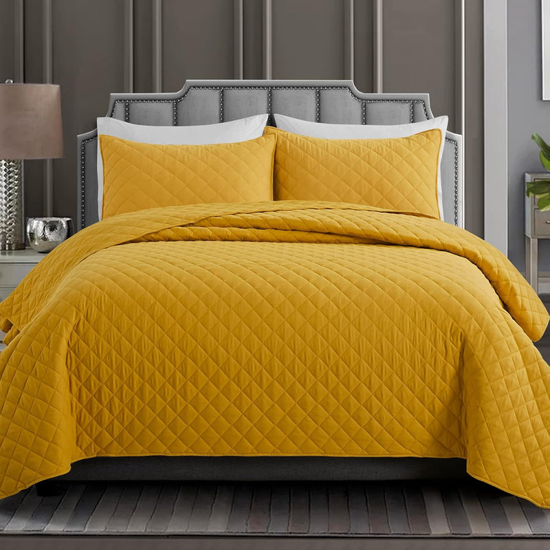 Quilt Set Full/Queen Size(90"X96", Mustard Yellow) - Summer Soft Lightweight M