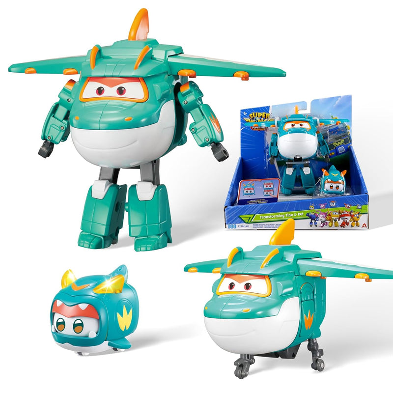 Super Wings - 5" Transformer Toys Tino & Mini Tino Pet, 3 in 1 Transforming