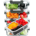 [5-Pack, 36 Oz] Glass Meal Prep Containers 3 Compartment With Lids, Lunch/Bento Box,Bpa-Free, Microwave, Oven, Freezer, Dishwasher (4.5 Cups)