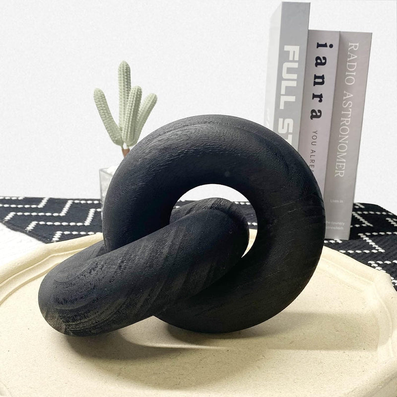 2-Link Wood Chain Link Decor Wood Knot Decor, Home Shelf Decor Hand Carved Boh