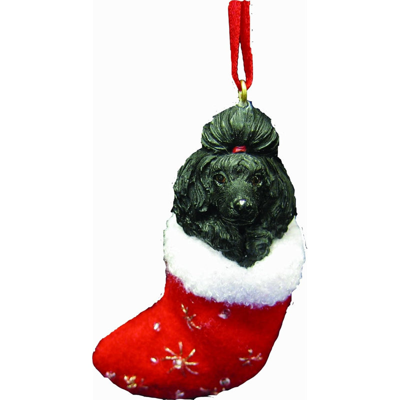 Black Poodle Christmas Stocking Ornament With "Santa'S Little Pals" Hand Paint