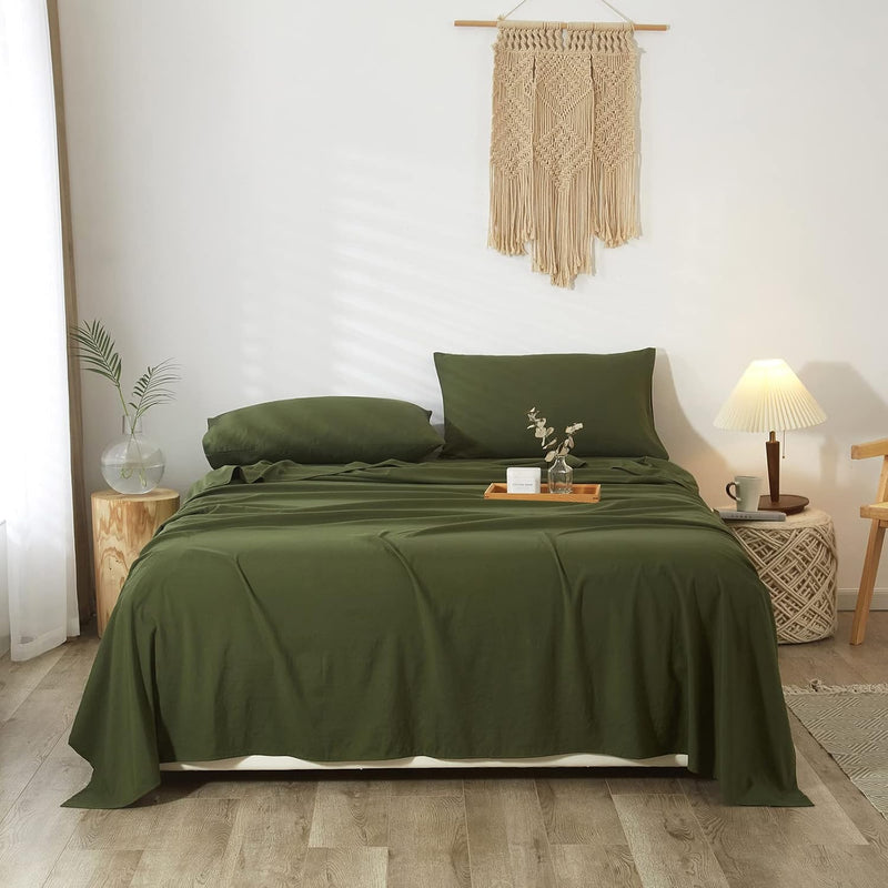 Queen Sheet Sets Army Green Bedding Sheet, Simple Style Forest Green Sheets 4