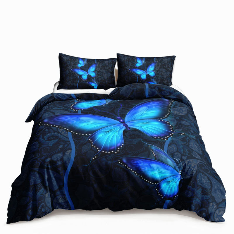 Blue Butterfly Bedding Set For Girls,Mandala Bedding Boho Floral Comforter Cov