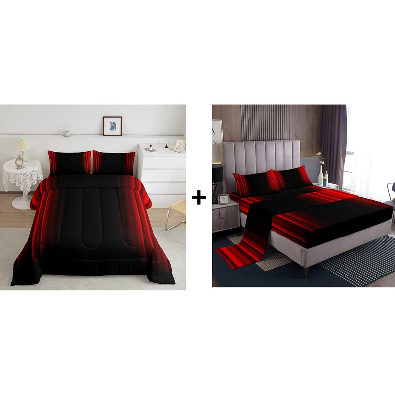 7 Pcs Red And Black Ombre Abstract Kids Girls Boys Comforter Set & Sheet Set Q