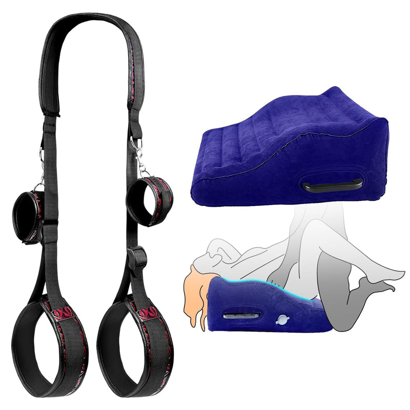 Sex Toys Inflatable Sex Pillow Cushion With Sex Leather Bondage Restraints, Curved Design Sex Ramp Furniture With Handles For Deep Position Support, Bdsm Kit Leg Straps & Handcuffs Couple Play
