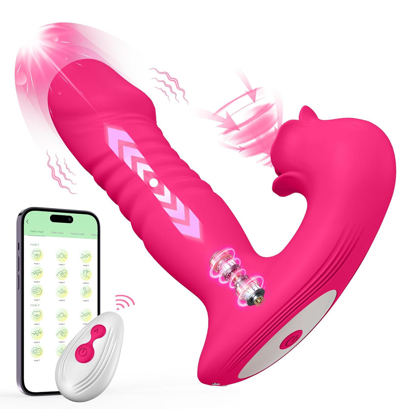Thrusting Dildo Sucking Vibrator Rose Sex Toys For Women– Upgraded Sex Stimulator With 9 Sucking &Thrusting Vibrating Modes,G Spot Clit Nipple Wearable Vibrator (Red Rose)