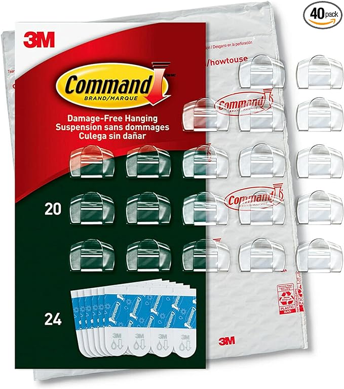 20 Outdoor Light Clips with 24 Command Strips - Damage-Free, No Tools