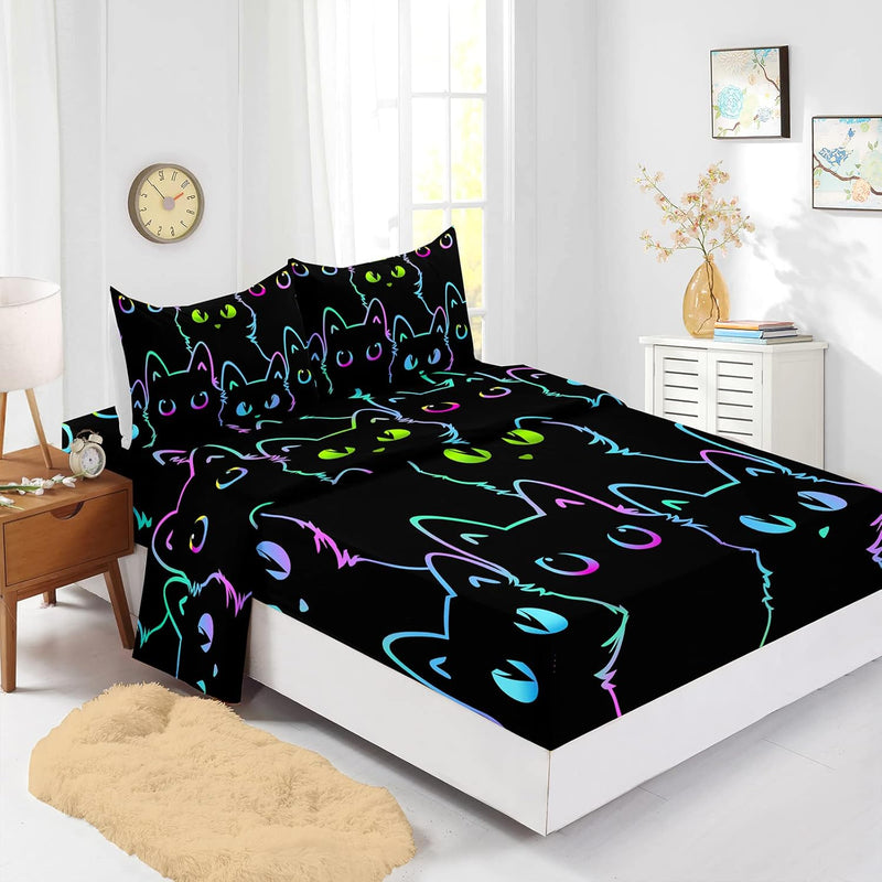 Cute Cartoon Cat Sheets Set Full Size,Animals Kids Bed Sheets With Pillowcase,