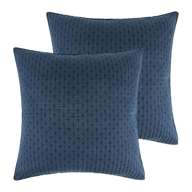 - Cross Stitch - 100% Cotton - Euro Sham (26X26In.) Set Of 2 - Navy Sham With