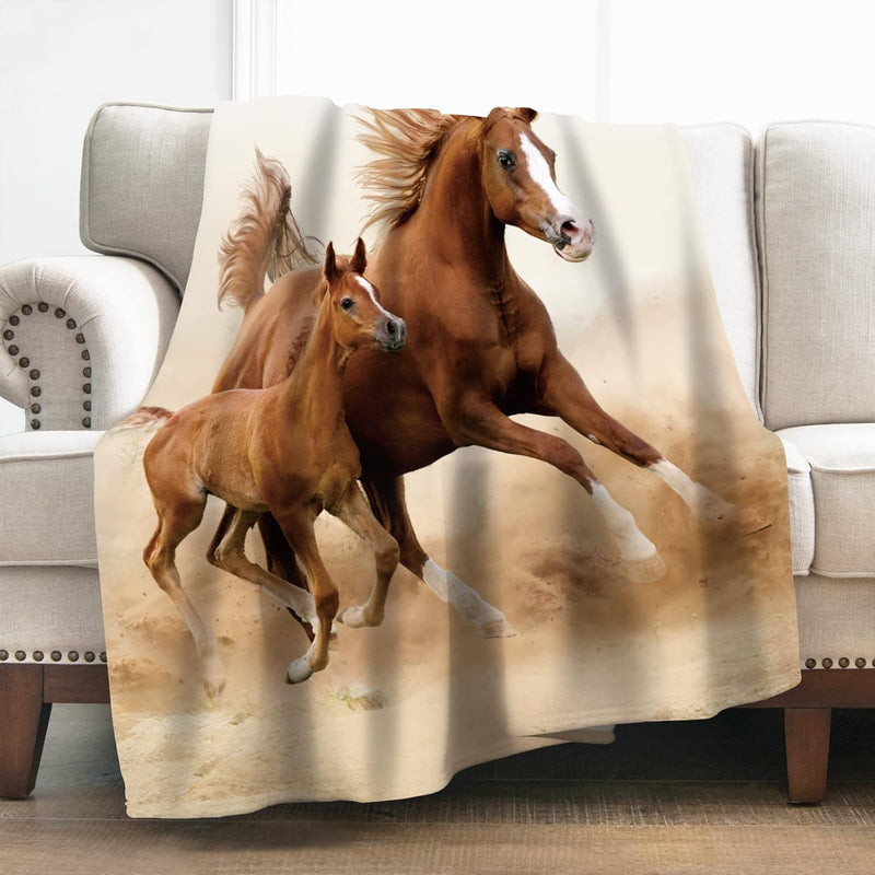 Horse Blanket Gifts For Women Girls Boys, Running Brown Horse Family Decoratio