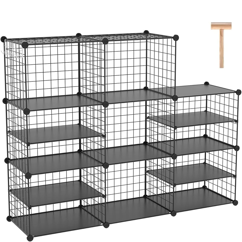Wire Cube Storage Unit, Interlocking Metal Wire Organizer With Divider Design, M