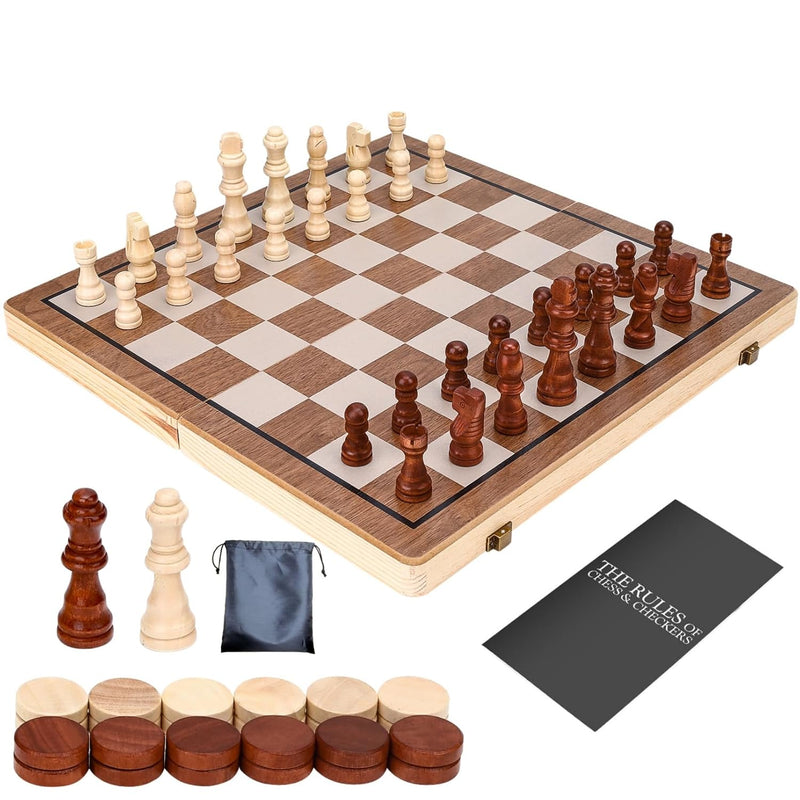 Chess Board Sets, 15 Inch Magnetic Chess Set For Adults & Kids, Checkers Bo