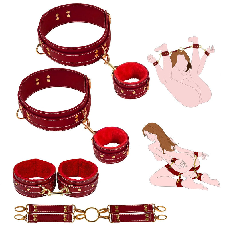 Bdsm Kit Sex Bondage Restraints - 4Pcs Set With Adjustable Handcuffs Thigh Cuffs Ankle Cuffs Cross Strap,Bondage Set For Sm Games,Bdsm Adult Sex Toys For Couples Women