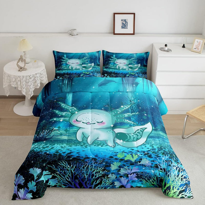 Cartoon 3D Print Axolotl Bedding Set For Boys Girls,Cute Ocean Animal All Seas