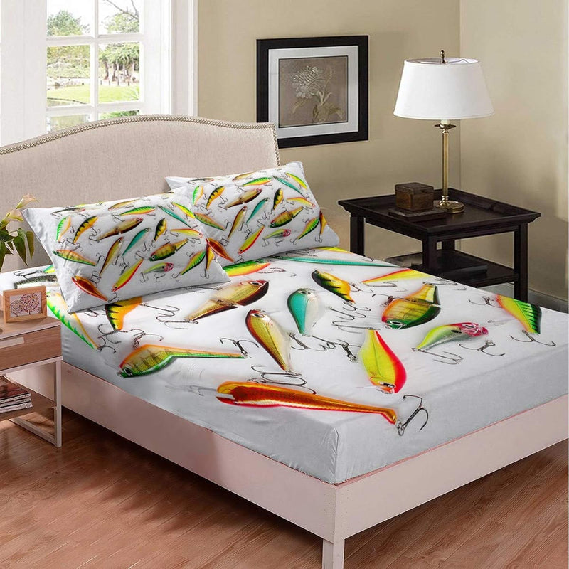 Fishing Bedding Bed Sheet Set For Boys Teens Child Kids Youth Bedroom Fishing