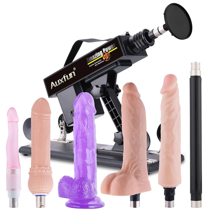 Auxfun Sex Machine Automatic Dildo Machine With Realistic Dildo, Fuck Thrusting Machine With 3Xlr Connector, Love Machine Sex Toys 7 Attachments With Suction Cup Adapter For Women