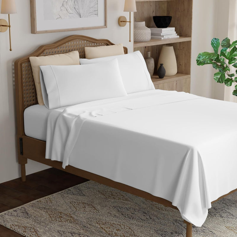 Twin White, 100% Cotton Sheet Set, 300 Thread Count, Wrinkle-Resistant, Ultra