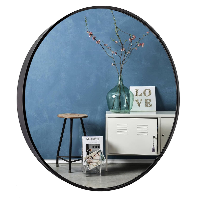 Black Round Mirror, Round Mirror 24 Inch, Black Circle Mirror Metal Frame, Rou