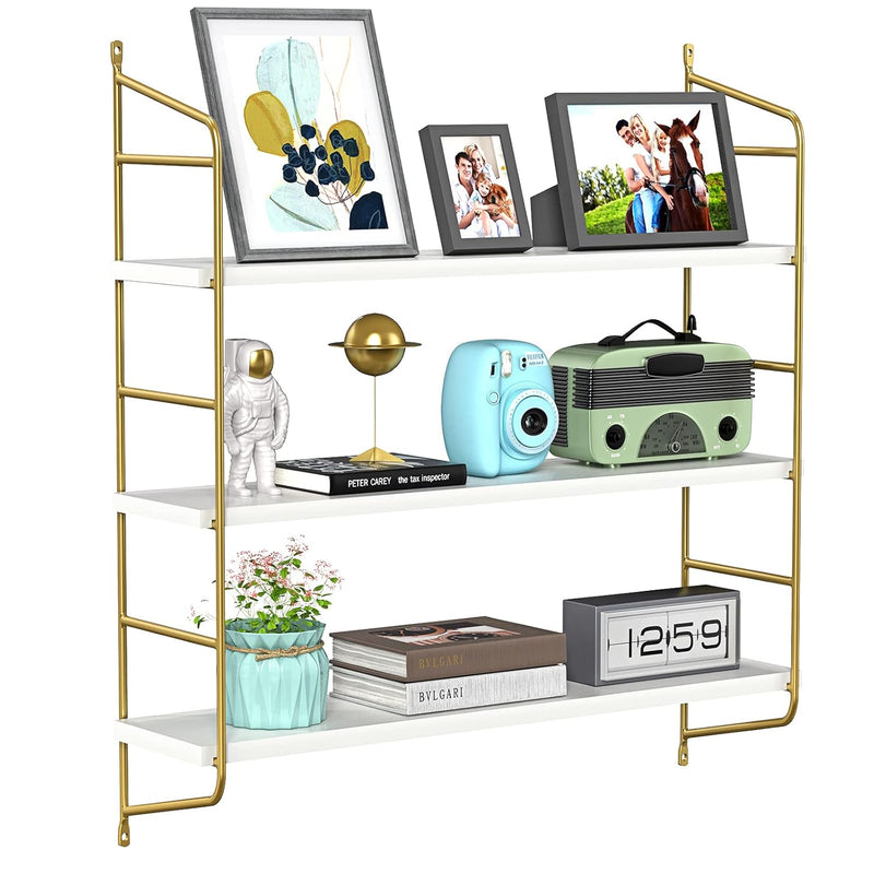 Floating Shelves, Wall Shelves 3 Boards Adjustable, White And Gold Shelf For L