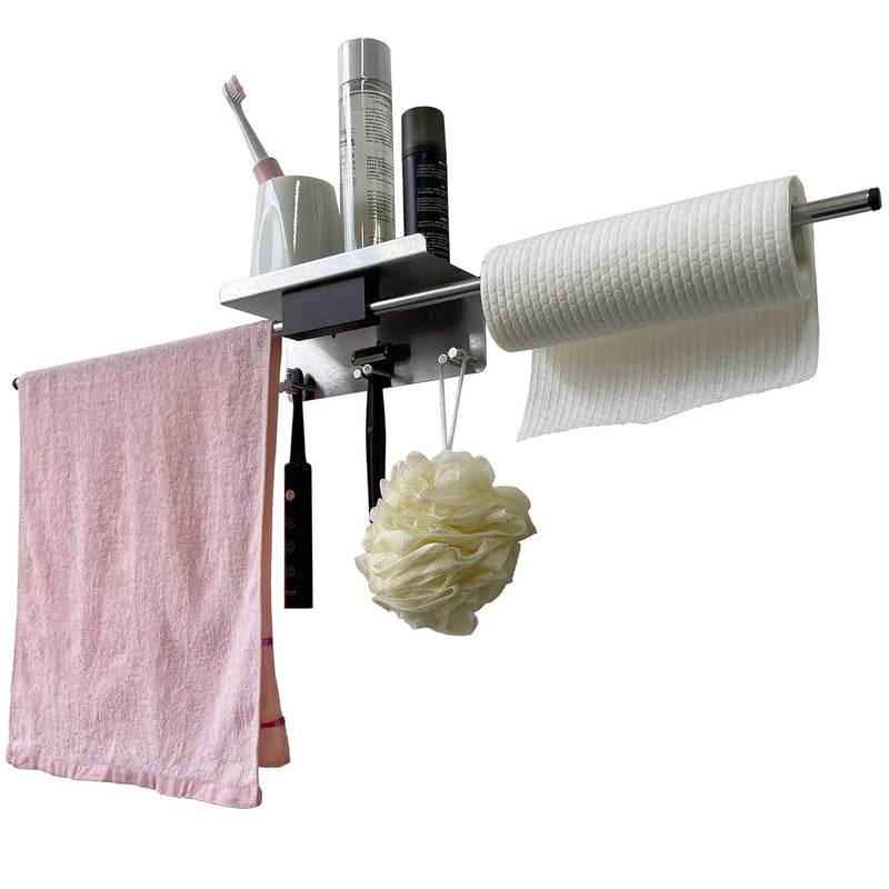 30 Inch Stainless Steel Towel Bar, Adhesive No-Drill Towel Rod With Shelf, Tow