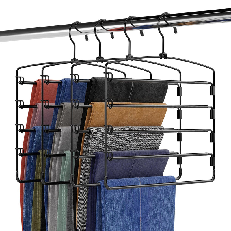 Fontaines Luxury 5 Tier Pants Hangers 4 Pack - Ultra Slim & Space Saving - Heavy