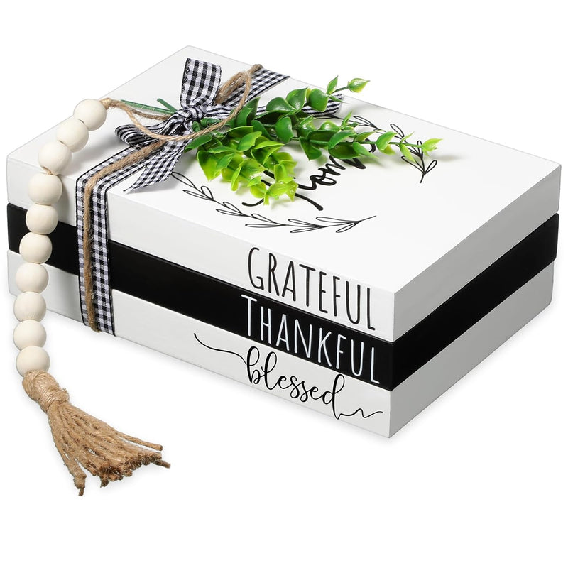 3 Pcs Decorative Books For Home Decor Thankful Grateful Blessed Farmhouse Faux