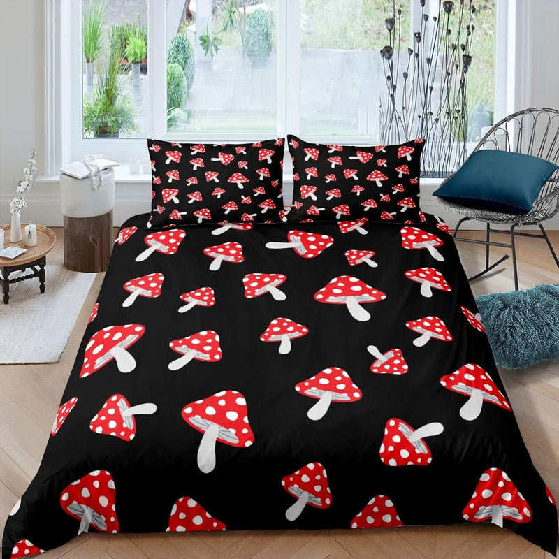 Cute Mushrooms Bedding Set Red Mushrooms Comforter Cover Set Wild Fungus Botan