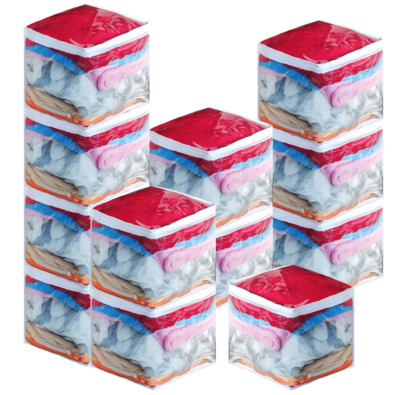 12 Pcs Large Clear Zippered Storage Bags - 12 X 12 X 12 Inches Blankets Storage