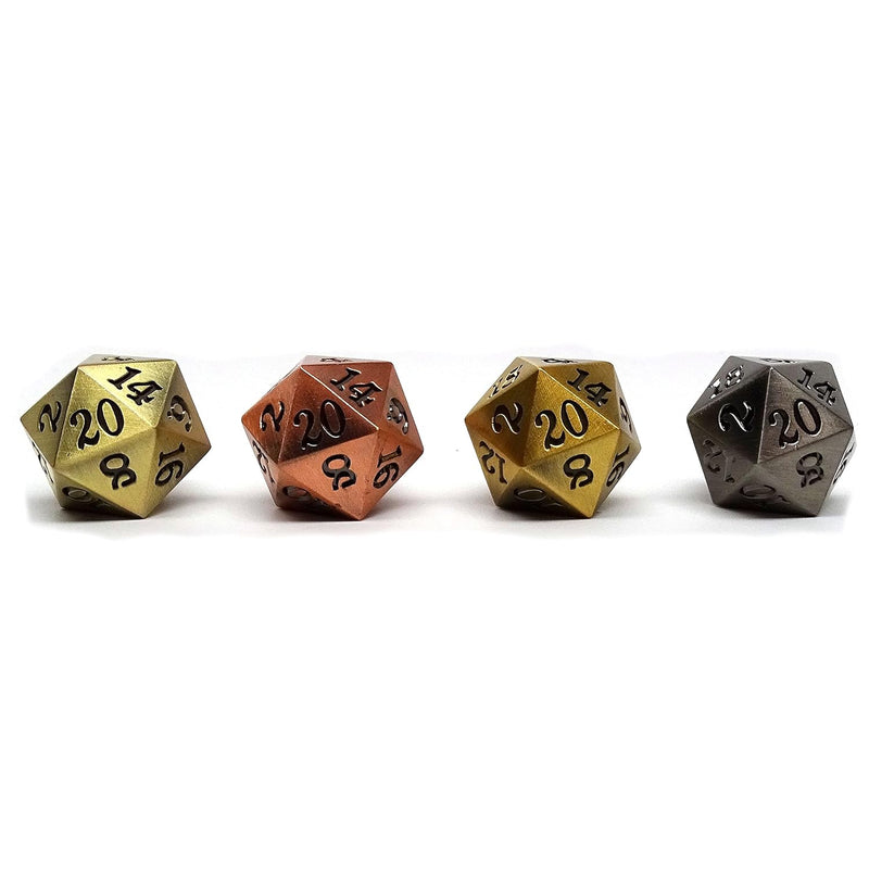 Metal D20 Single Dice Legendary Metal Design With Signature Font (4 Pack Set)
