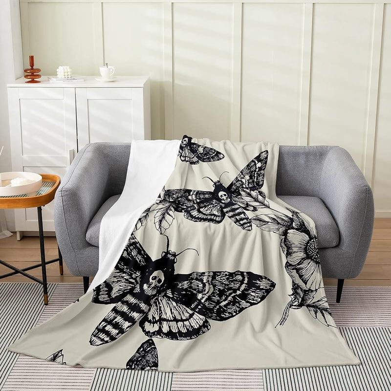 Death Moth Throw Blanket For Boys Girls Adult,Gothic Death Skull Flannel Blank