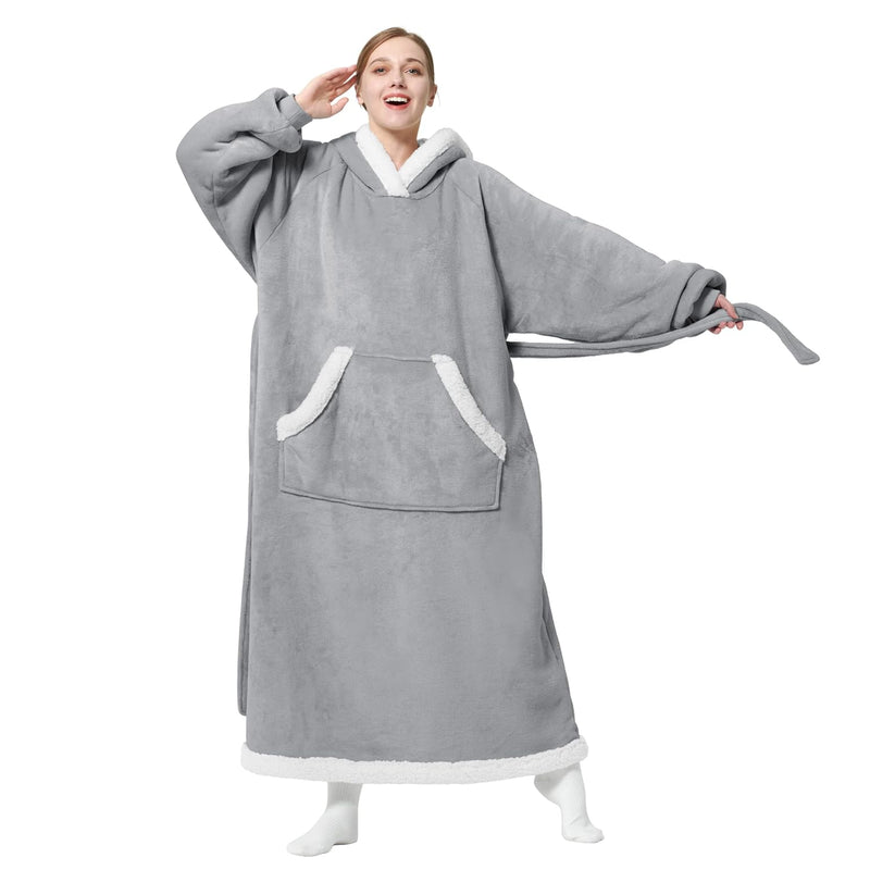 Oversized Wearable Blanket Hoodie, Long Sherpa Fleece Blanket Sweatshirt As Gi