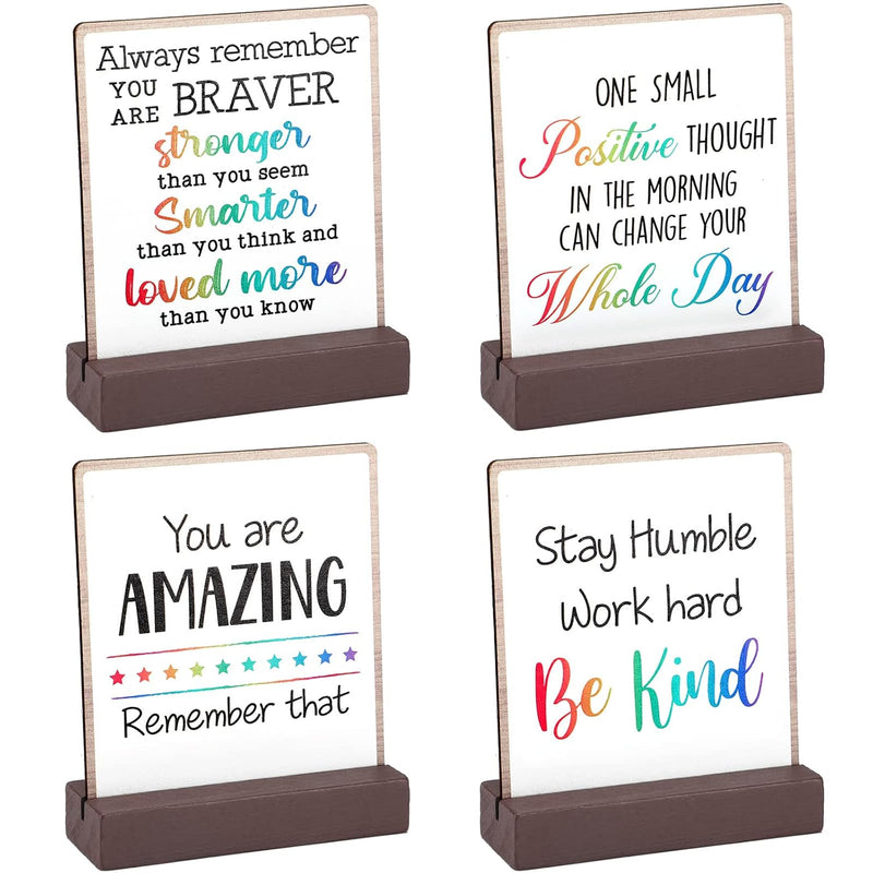 4 Pieces Inspirational Quotes Bible Desk Decor Wood Block Plaque Rustic Encour