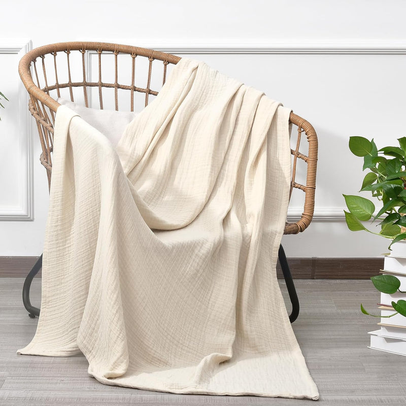 100% Cotton Muslin Throw Blanket 50" X 60", Lightweight And Breathable Blanket